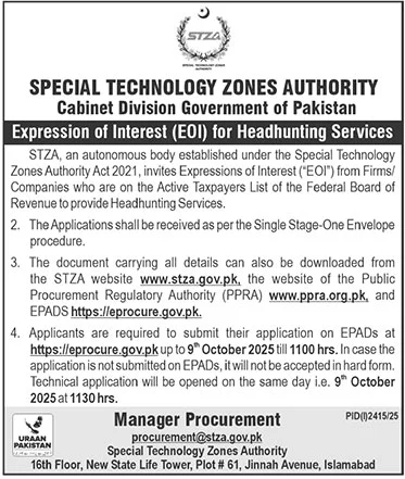 Cabinet Division Islamabad Tender Notice
